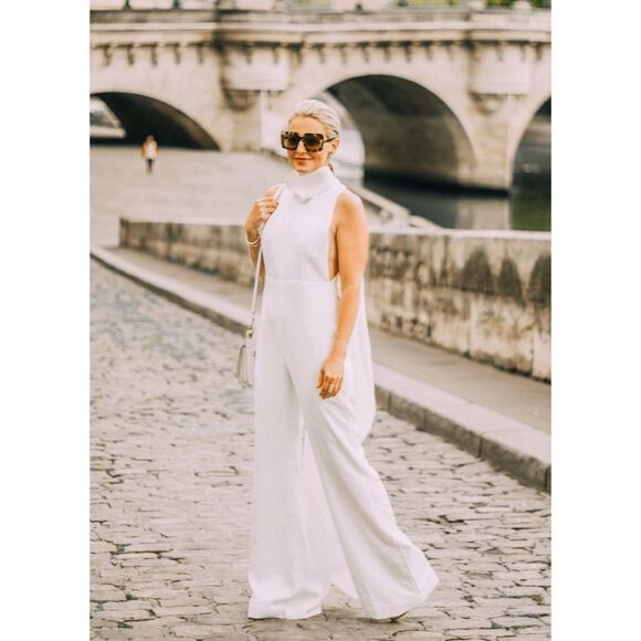 Misha Collection Alexa white high neck sleeveless wide leg jumpsuit NWOT - Picture 1 of 15